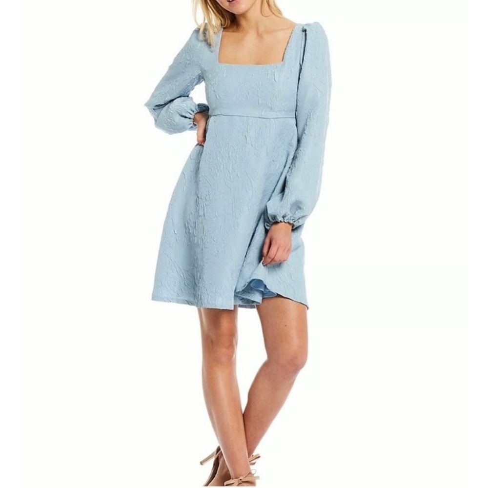 Sachin & Babi Mini Dress Long Sleeve Dusty Blue Jacquard Square Neck Party 4 NWT